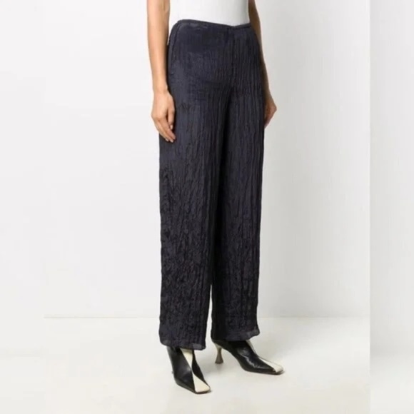 NWT Vince Women's Crinkle Straight Leg Pants in Midnight Blue/Black